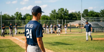 Baseball player with neck exposed during sunny outdoor practice.