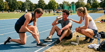 Outdoor athletes recognizing early signs of heat-related illness during exercise.