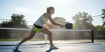 Pickleball player competing in hot weather wearing breathable gear.