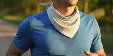 Runner wearing a cooling bandana to stay cool on a hot day.