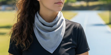 Runner using a cooling bandana to manage heat on a run.