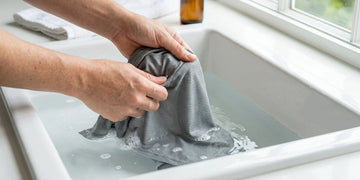 Hand washing a cooling bandana with cool water and mild detergent.
