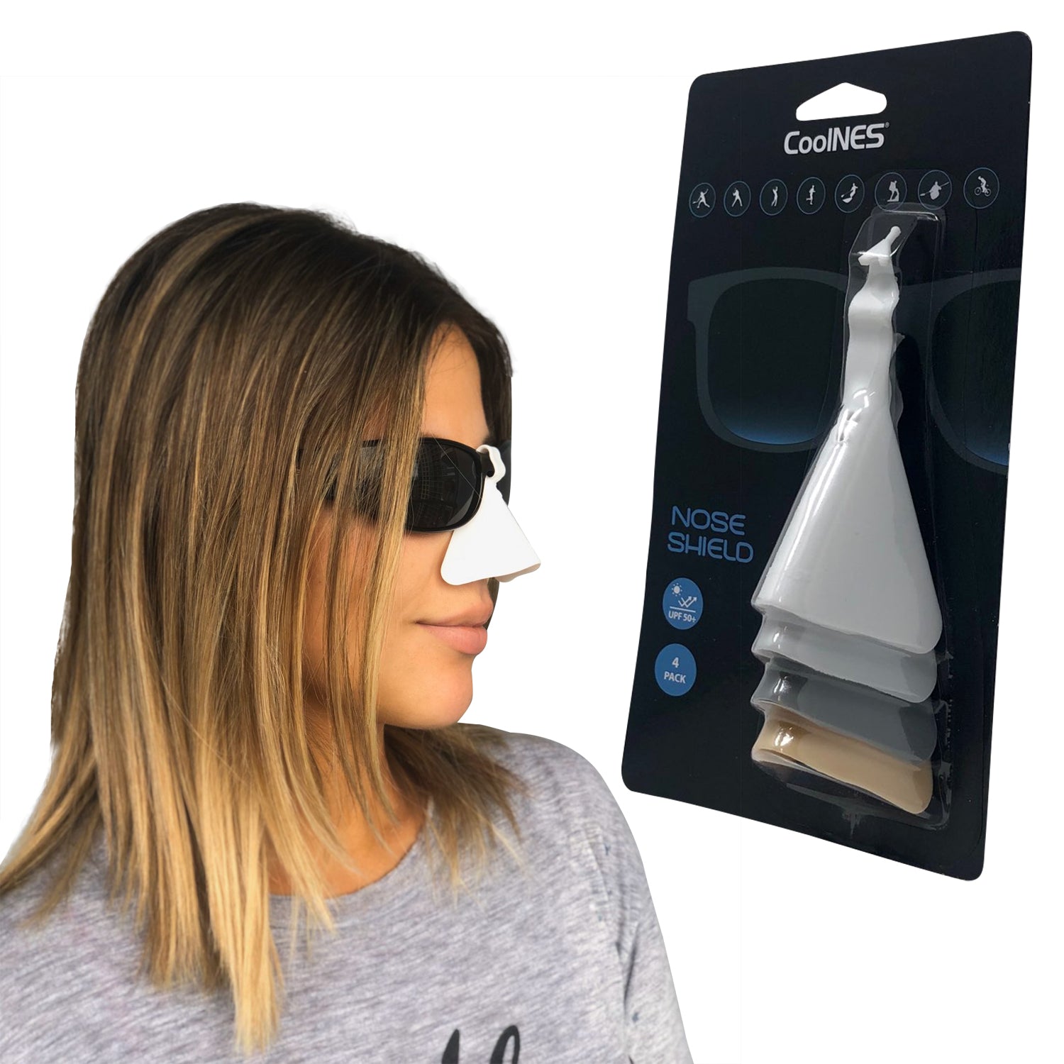 CoolNES - UV Sunlight Skin Protection Nose Guard for Glasses UPF 50+ Patented Medical Grade Protector, Pack of 4 CoolNES®