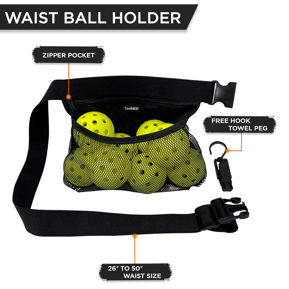 CoolNES Waist Ball Holder (Tennis / Pickleball / Golf / Baseball) CoolNES®